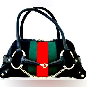(AUTHENTIC) Vintage GUCCI Horsebit Canvas/Leather Shoulder/Boston Bag.
